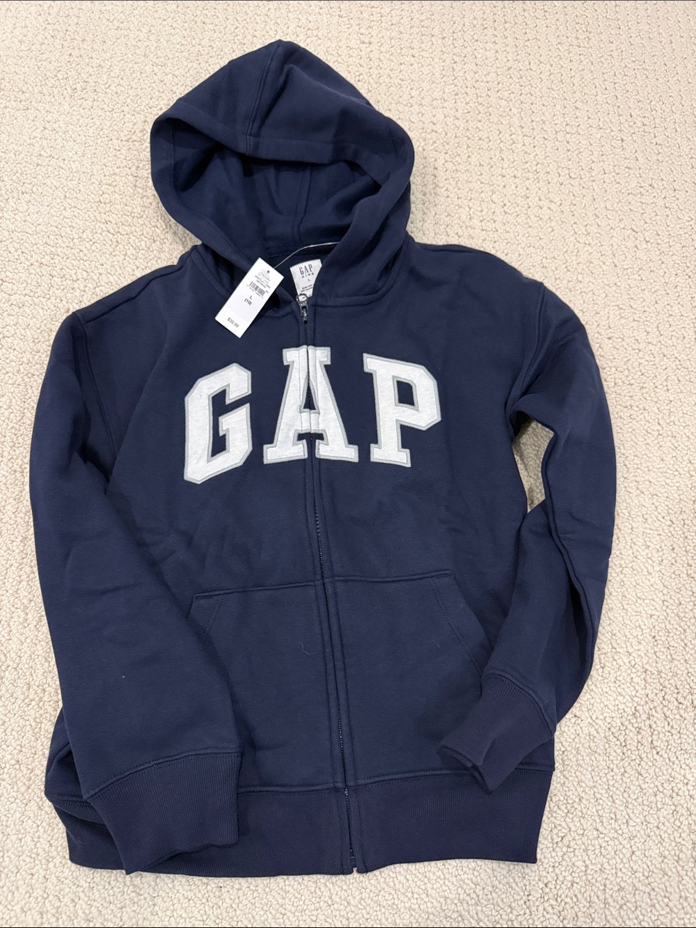 GAP Navy Zip Front Hoodie with White Logo